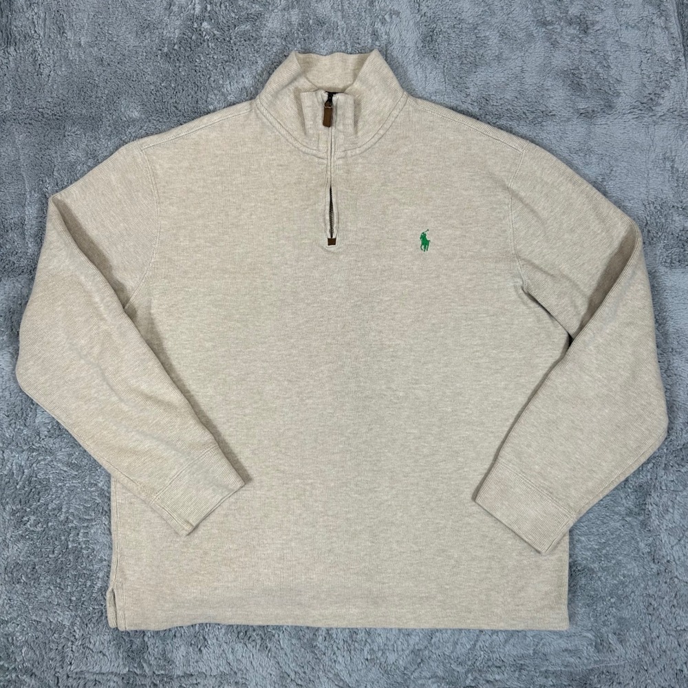 Polo Ralph Lauren Mens Beige Cotton Quarter Zip Pullover Sweater Large L/G